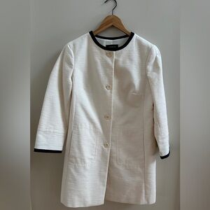 Talbots - Long Coat - Cream with Navy Trim - Size 10